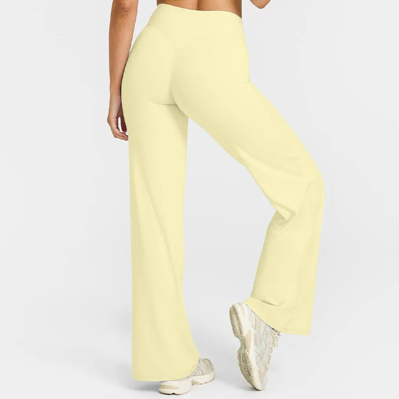 NCLAGEN Soft Motion Straight Leg Bottoms Women's Mid-Waist Yoga Pants/GYM Leggings Naked Feel Pilates Running Sports Trousers