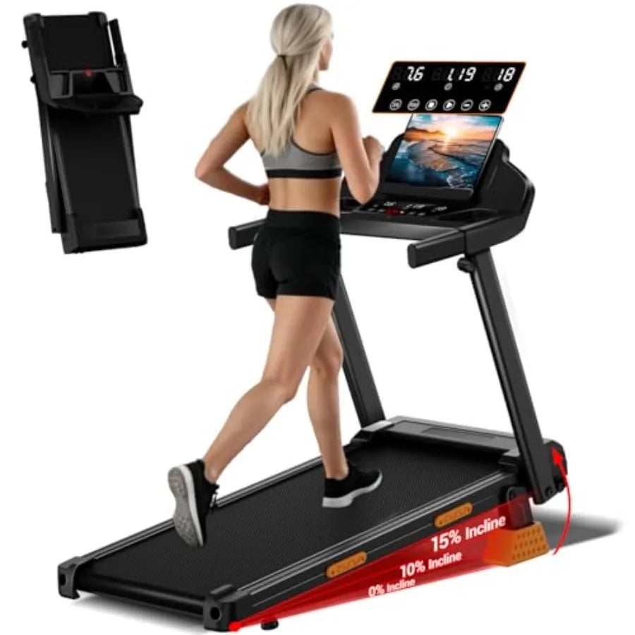 Treadmills for Home with 15% Incline and Led Screen 7-Layer Shock-Absorbing/Foldable Treadmill with Handle Bar Up to 400lbs