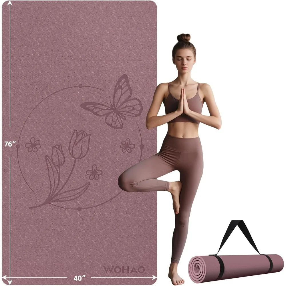 Large 76"x40"x0.4" Yoga Mat Extra Width & Thick Non-Slip Exercise Mat/Versatile for Stretching Yoga Studio
