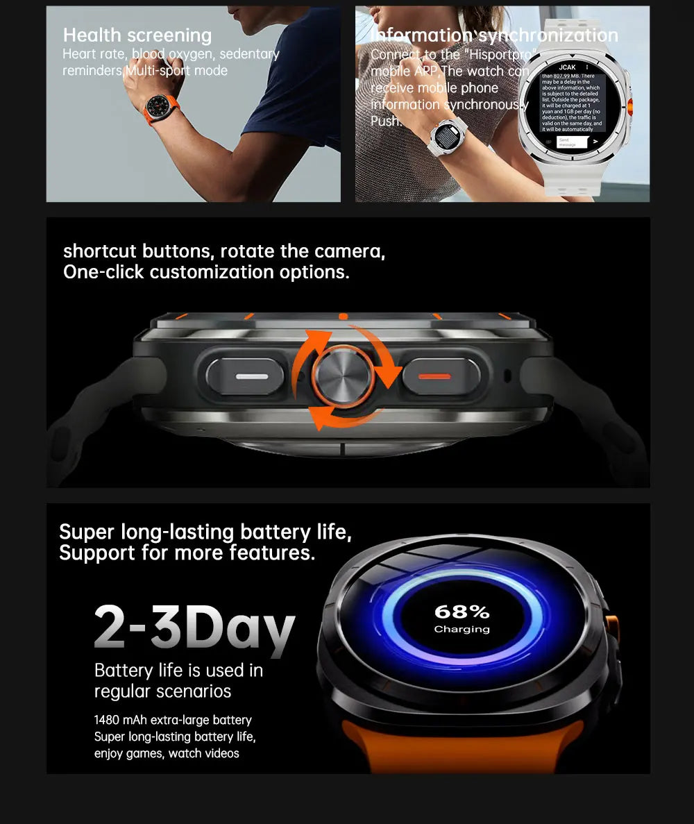 Watch7 Ultra Smart Watch Video Call Smartwatch 4G/5G Sim Card/GPS WIFI Rotary Camera Global Calling Google map Watch