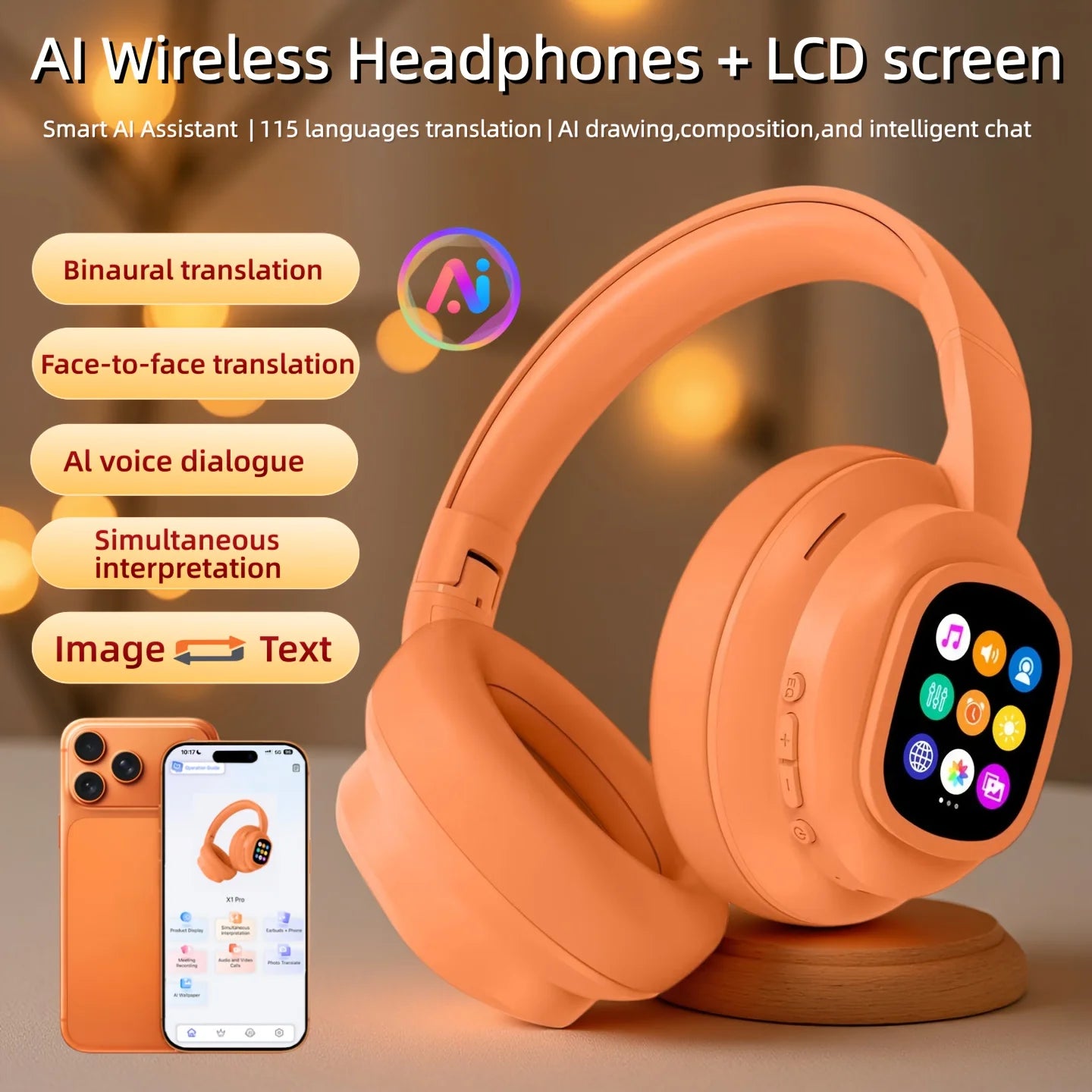 Brand-new 2026 couples' edition smart AI wireless earbuds/featuring a magnetic detachable LCD touchscreen text