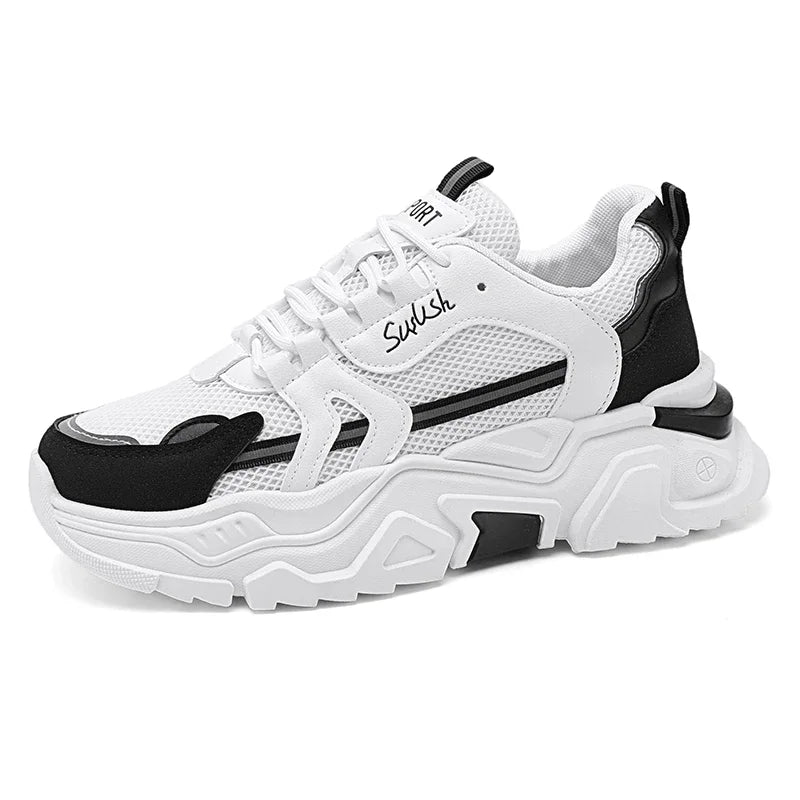 Men's thick soled casual mesh panel shoes summer breathable/soft soled running shoes outdoor fashion sports shoes male sneakers