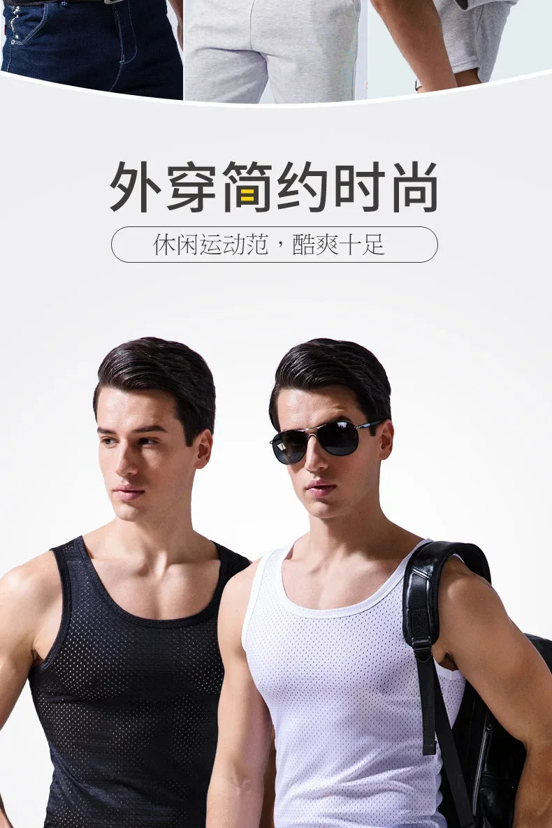 Men's Ice Silk Mesh Tank Tops Gym Stringer Transparent Bodybuilding/Sleeveless Shirt Fitness Vest Male mesh Muscle Shirt
