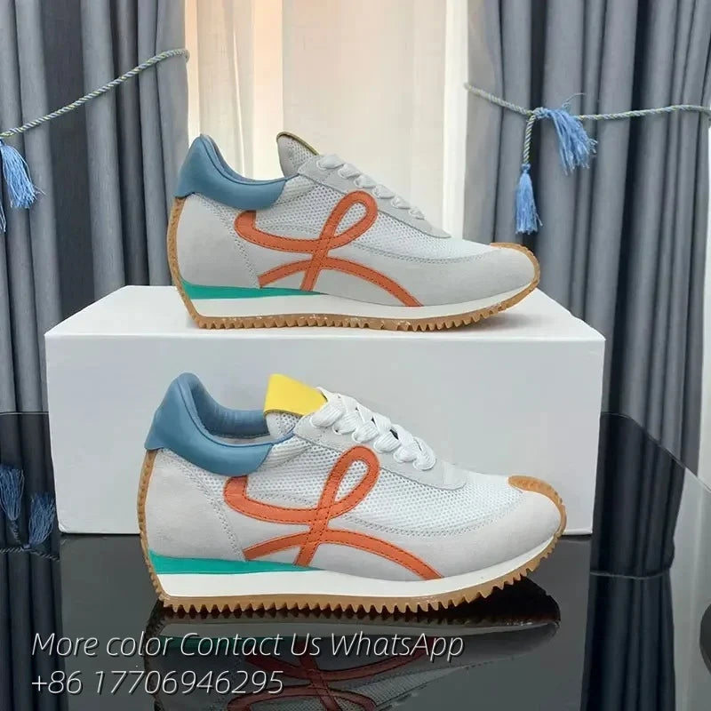 Men Trainers Shoes Designer Sneaker Flow Runner In Nylon And Suede/Lace Up With A Soft Rubber Upper And Honey Rubber Waves Sole