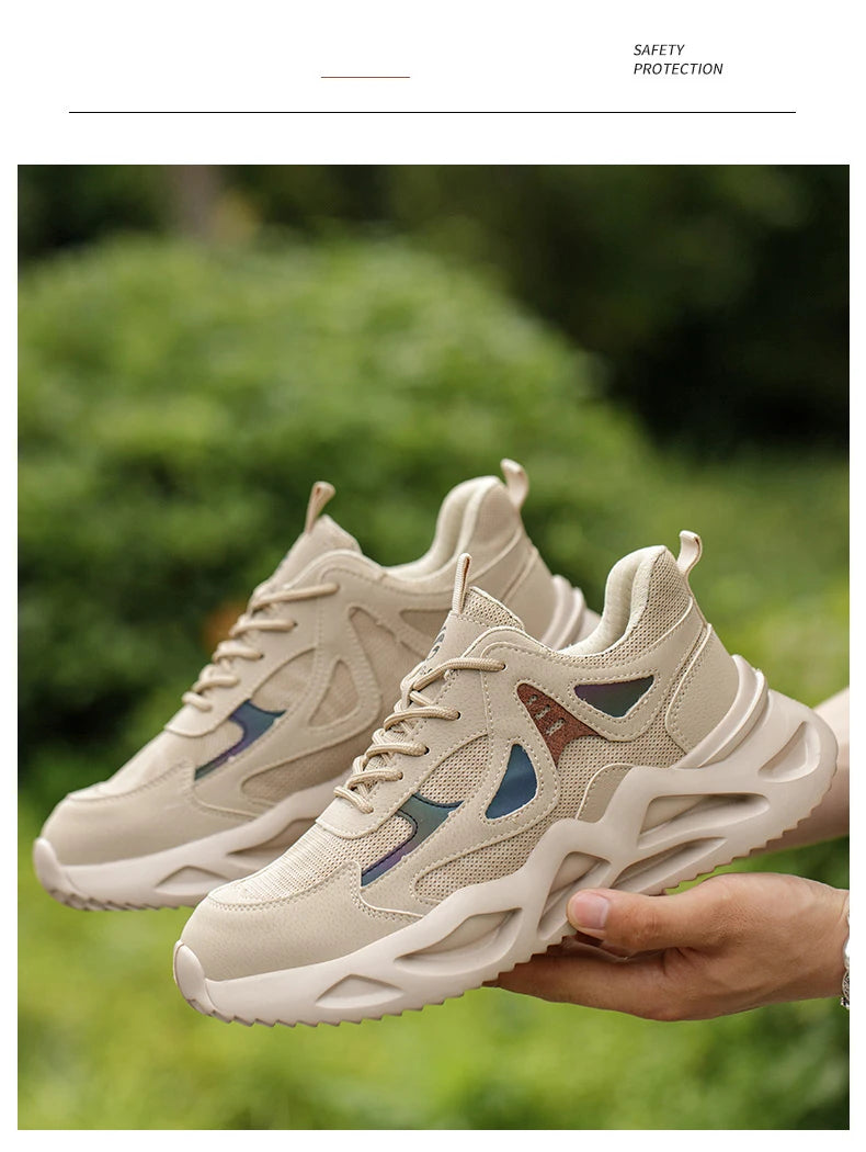 Breathable Steel Toe Sneakers for Men Lightweight Safety Shoes/Anti-smash Anti-puncture Work Sneakers Adjustable Shoes