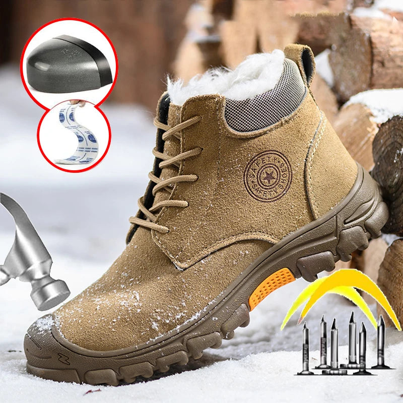 Men's High Top Cotton Boots Winter Thick Velvet Warm Safety Shoes/Anti Smashing Work Safety Boot Steel Toe Shoe