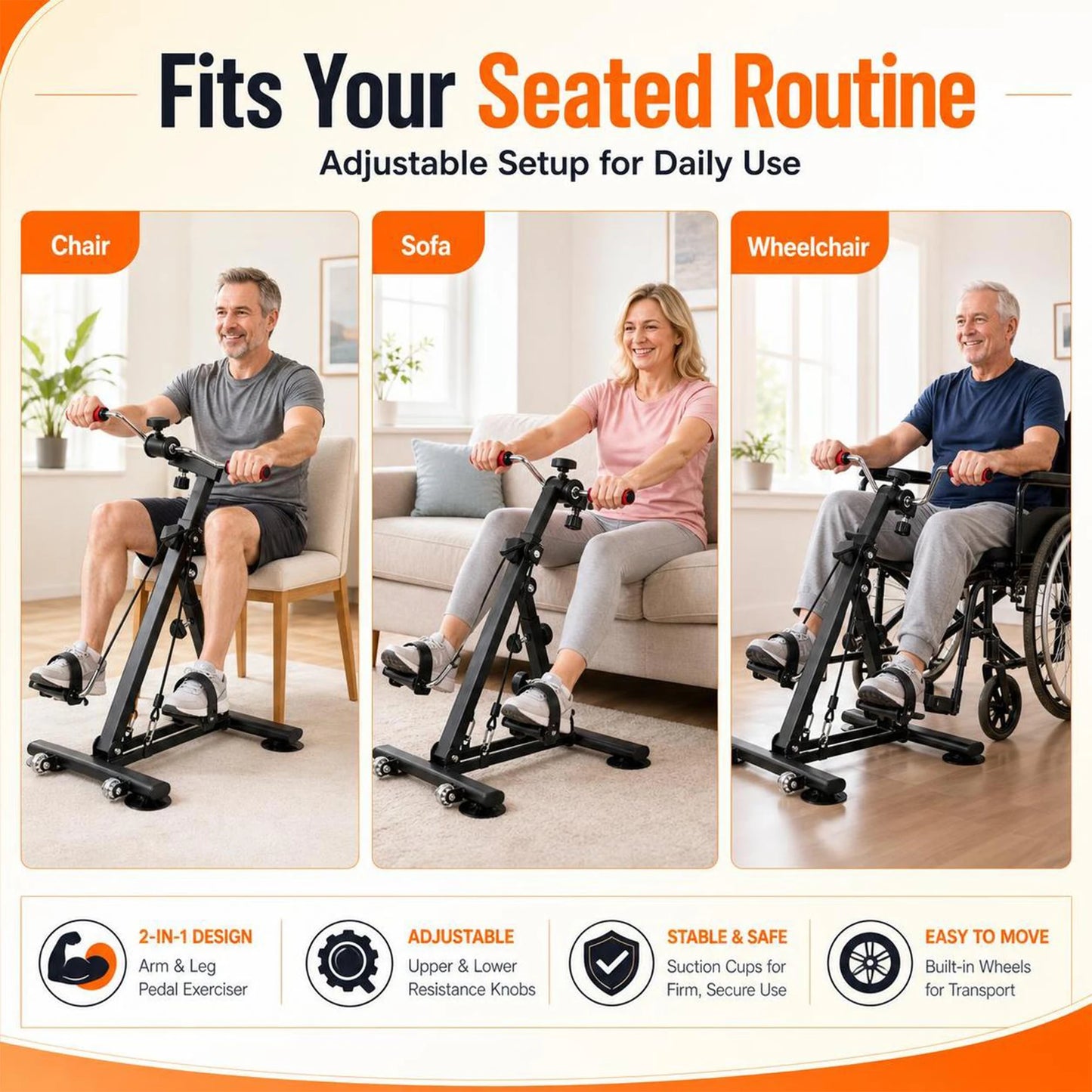 Adjustable Resistance Under Desk Exercise Bike, Stationary Upright Pedal Cycle/for Elderly Leg Strength & Aerobic Training, Arm Leg Rehabilitation Machine