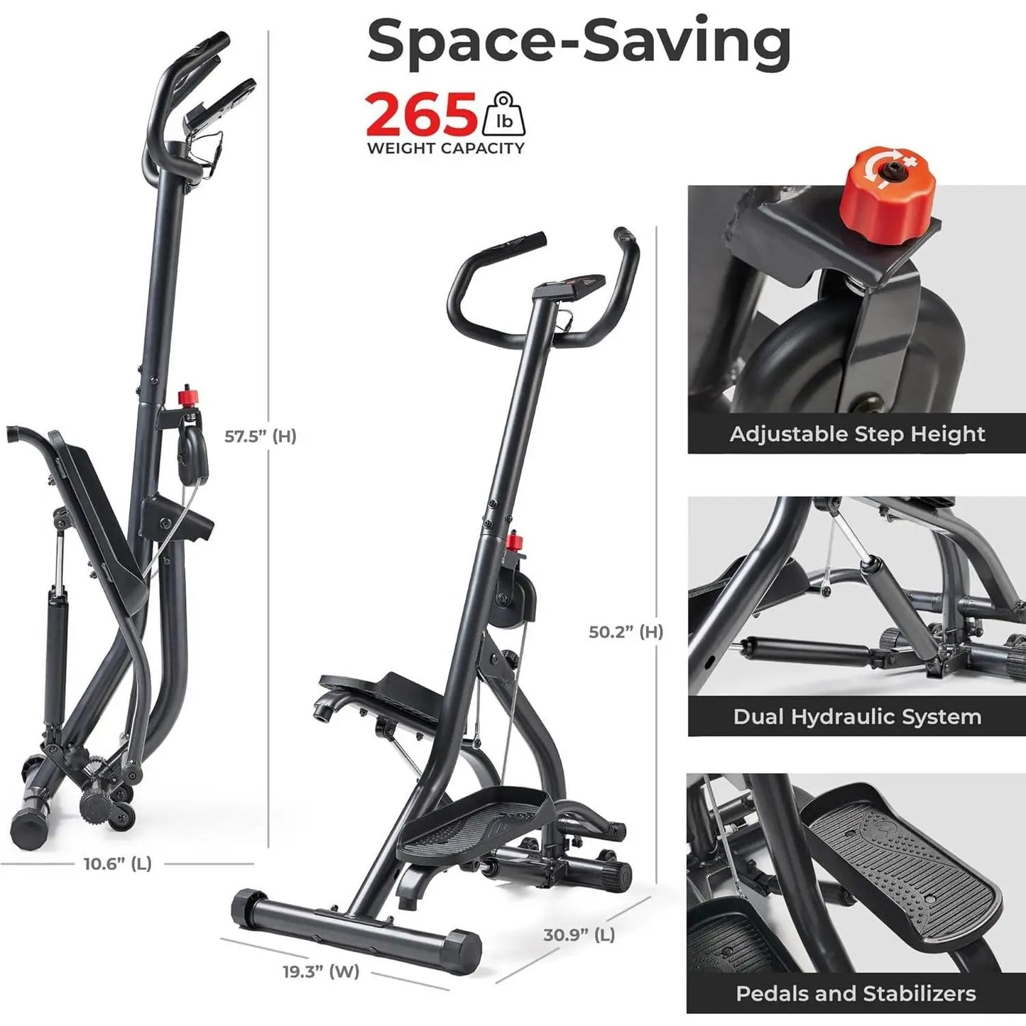 Health & Fitness Stair Stepper w/Handlebar Extended Step/Range Climber Machine for Legs, Core and Glute Workouts Connection