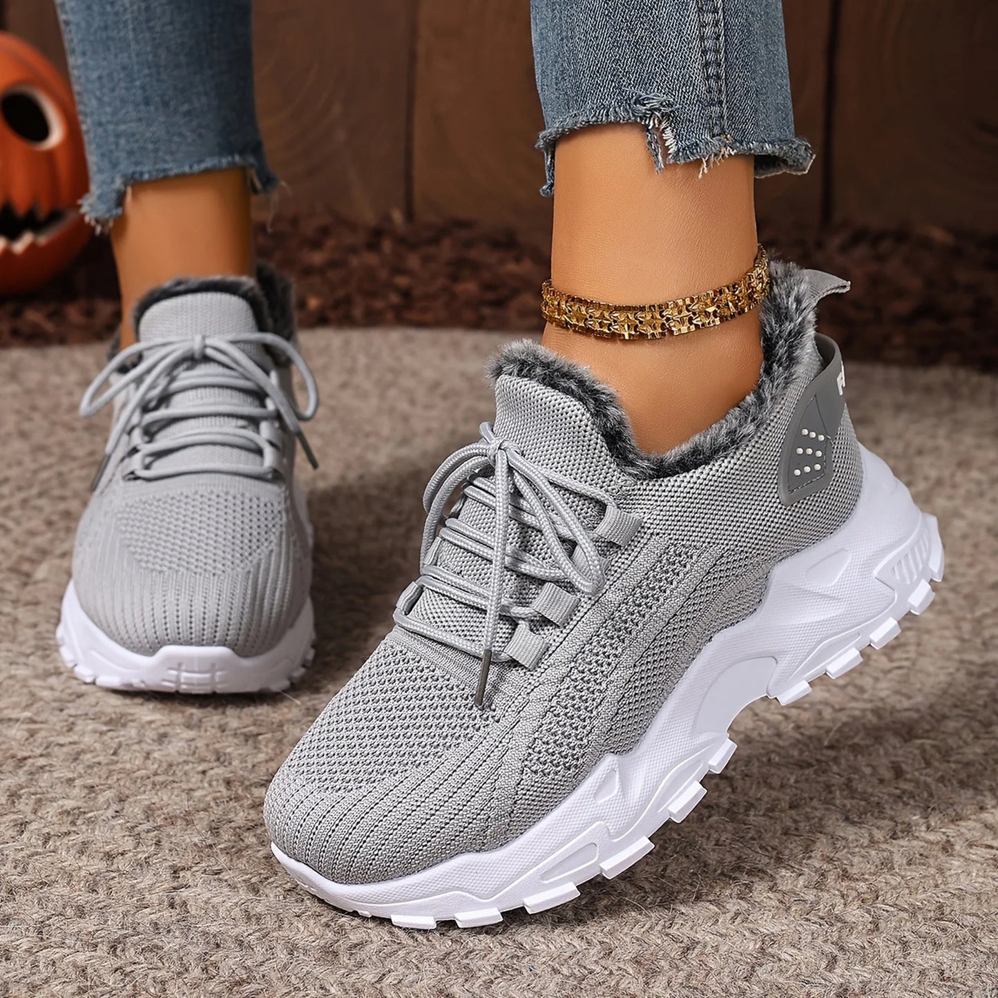 Sneakers Women's Winter Warm Sports Shoes Non Slip Soles/Suitable for Cold Weather Outdoor Walking Sports Shoes Ladies Sneakers
