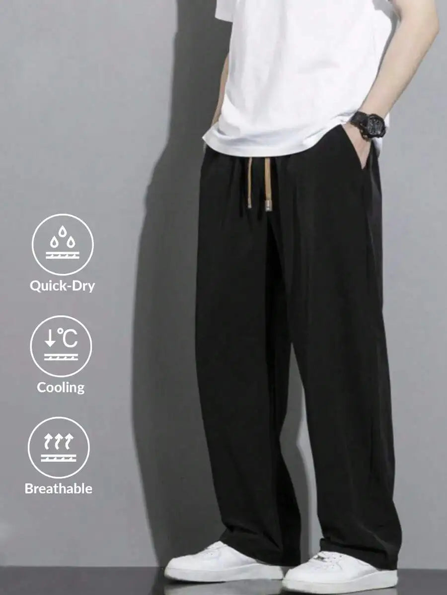 Men's Relaxed Fit Drawstring Waist Slant/Pockets Solid Color Casual Pants