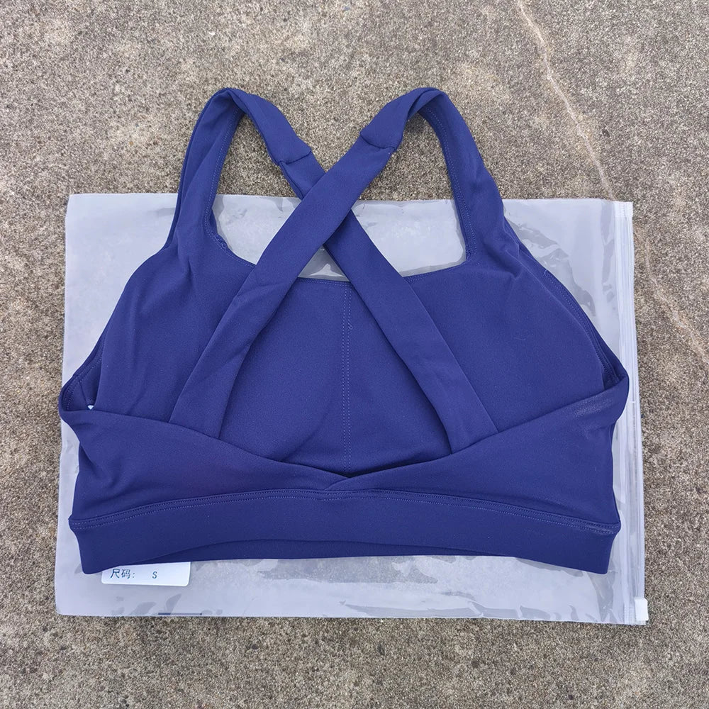 Solid color cross back sports bra quick drying shock-absorbing/Pilates yoga vest running and fitness bra