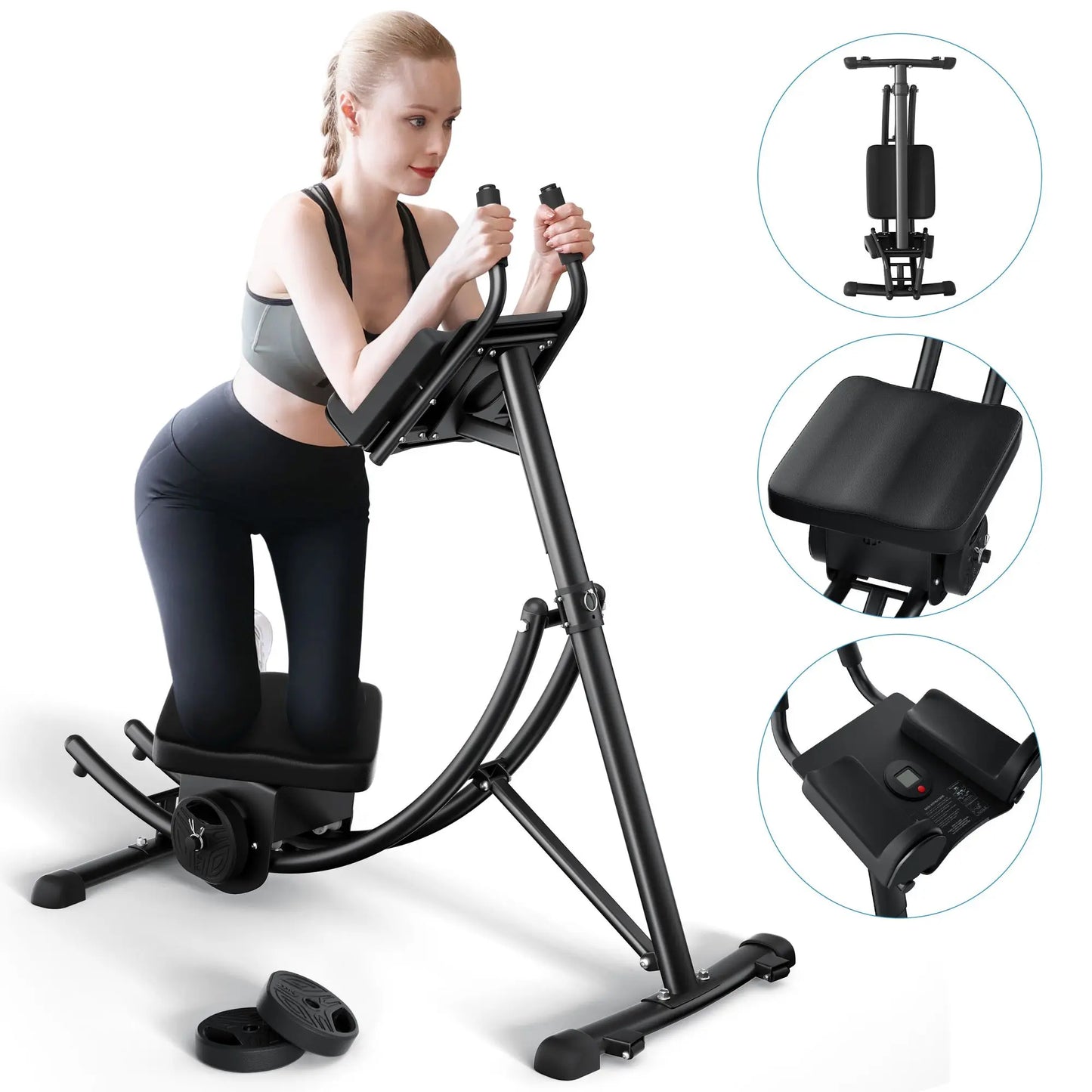 450 lb Deluxe Abdominal Machine Foldable Abdominal Coaster/with Kettlebell Resistance Block Core Fitness Equipment