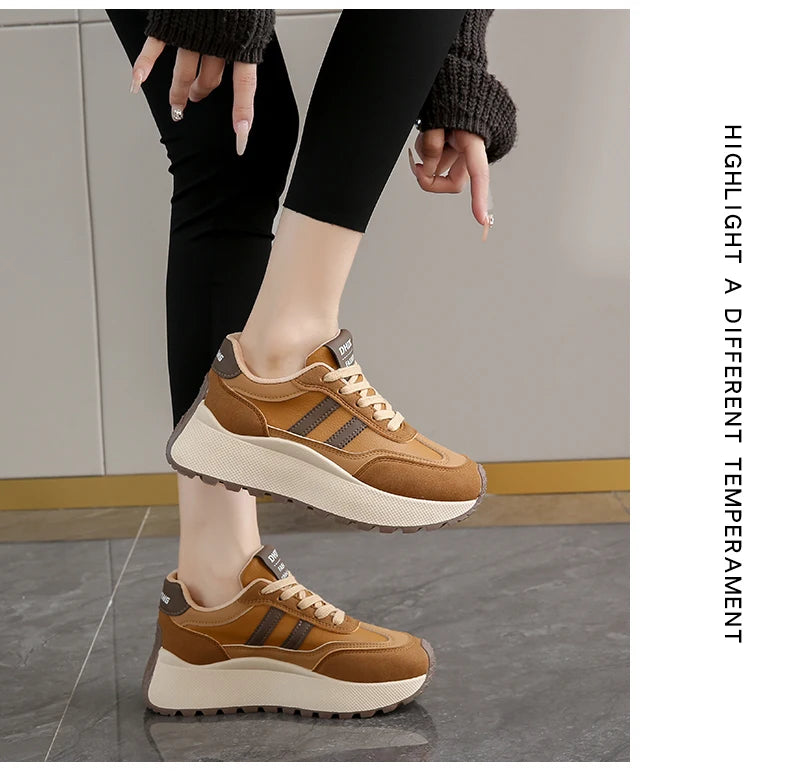 New Summer Autumn Women's Shoes With Thick Sole Casual Board Shoes/Spliced Sports Leather Surface Shoes For Students