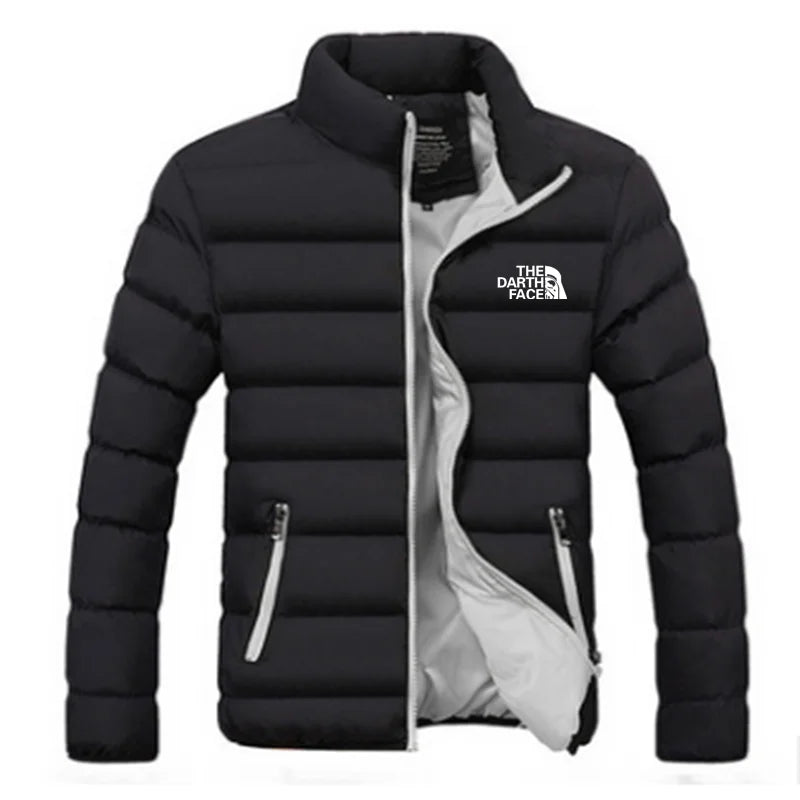 men's trendy casual wear new warm parka winter coat solid color/stand up collar zipper windproof cotton printed jacket