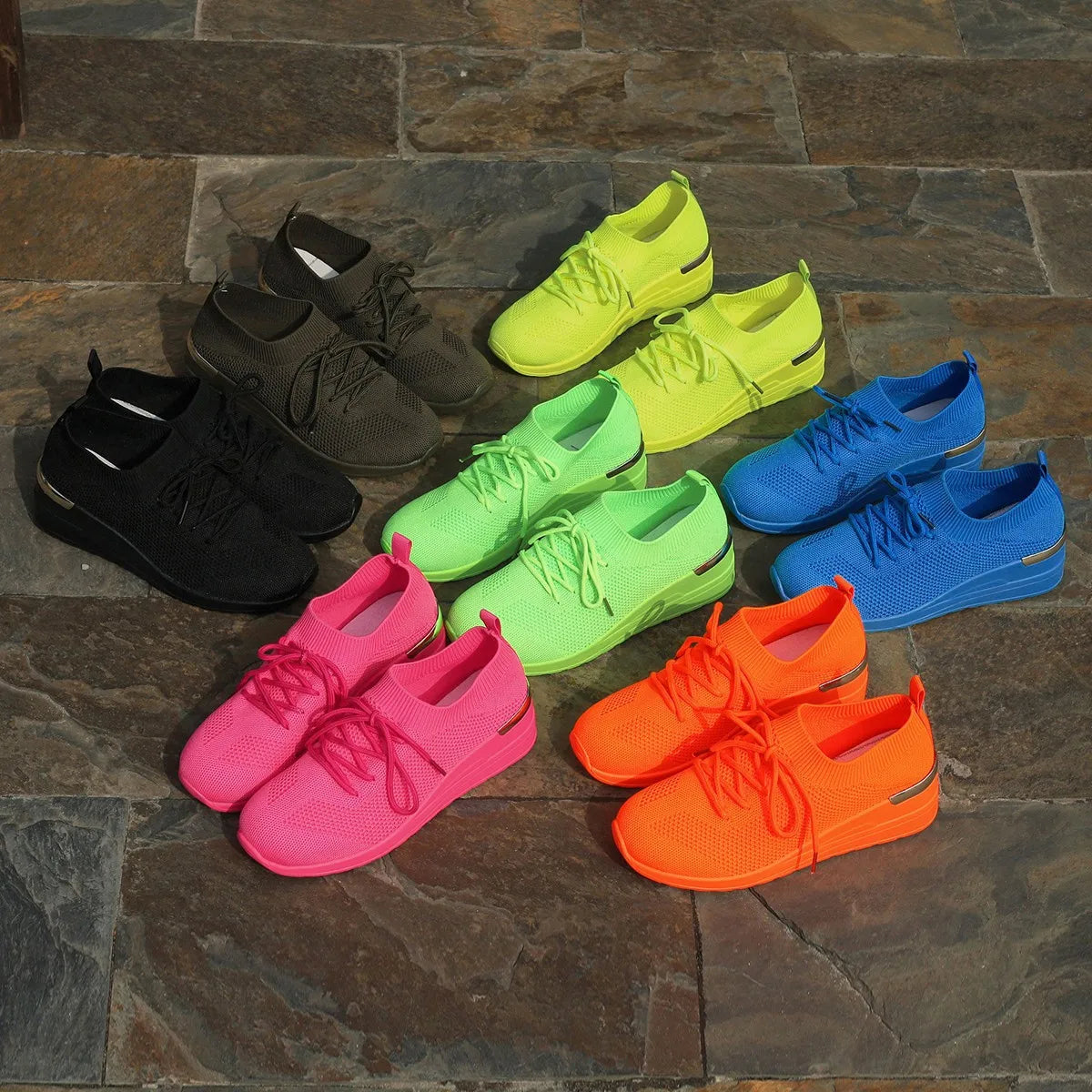 Spring Orange Casual Shoes Breathable Lightweight Wedge Sneakers Women/Woman Slip On Comfortable Outdoors Mesh Sports Shoes