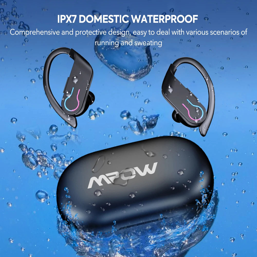 Mpow Q63 Bluetooth 5.3 Earphones Sports Headset Wireless In-Ear/200H Standby Time IPX7 Waterproof HiFi Stereo Gaming Earbuds