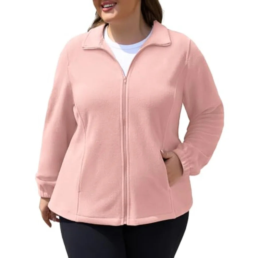 COOTRY Plus Size Fleece Jacket Women Lightweight Zip Up Jackets/Soft Warm Long Sleeve Polar Coat with Pockets for Winter