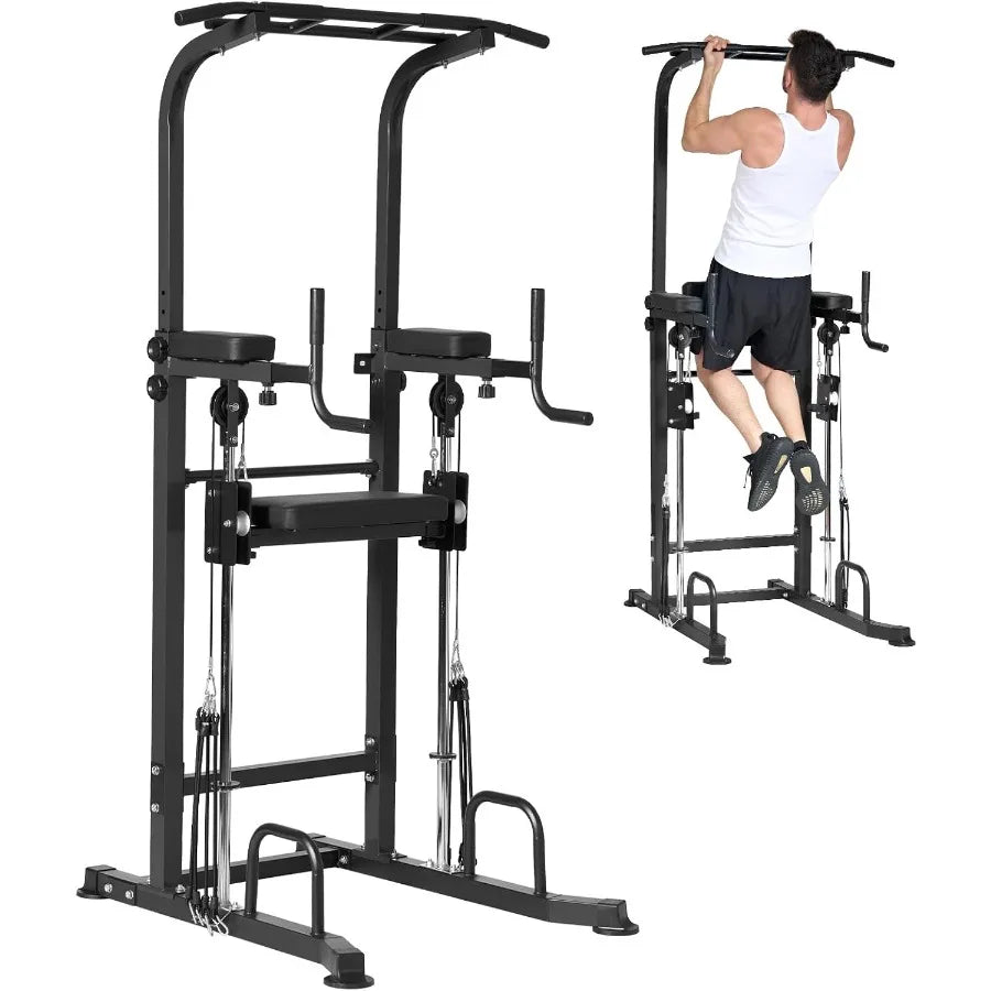 Power Tower Dip Station Pull Up Bar Exercise Tower Free Standing Pull Up Bars/For Home Gym Strength Training Workout Equipment