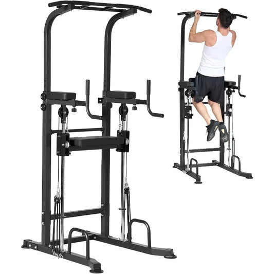 Power Tower Dip Station Pull Up Bar Exercise Tower Free Standing Pull Up Bars/For Home Gym Strength Training Workout Equipment