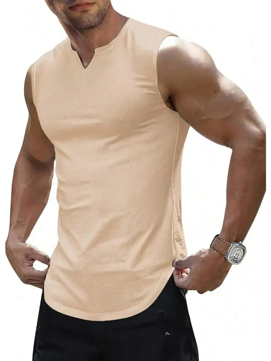Men's Ribbed Knitted Tank Top/Sleeveless Fitness Gym T-Shirt