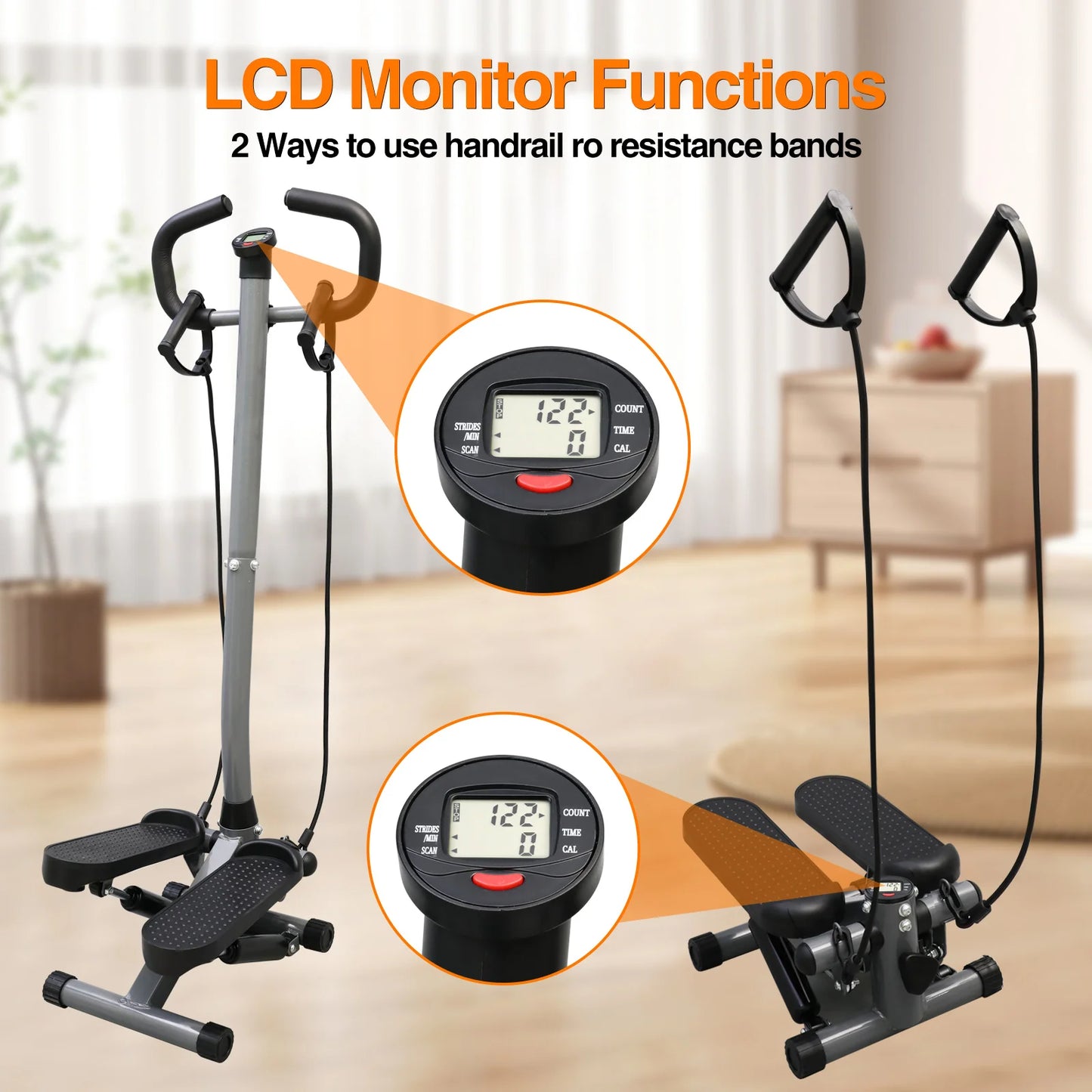 Exercise Stepper Machine Fitness Twist Stepper Stair Step with Handlebar/LCD Monitor Resistance Bands Cardio Workout Home Gym