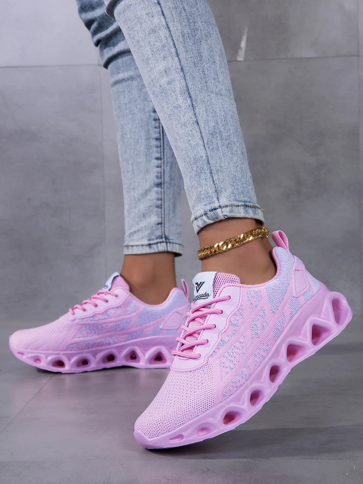 Women Breathable Flying Woven Blade Sneakers Hollow Shock Absorbing/Cushion Athletic Shoes, Lightweight Mesh Non Slip Sneaker