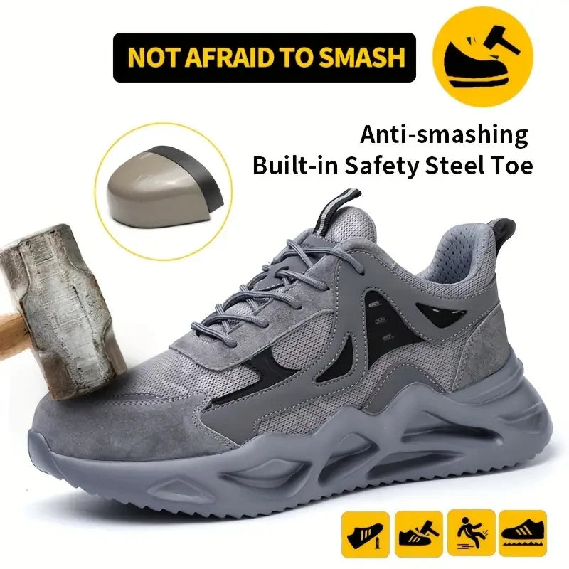Men's Comfortable Soft-Soled Smash/and Puncture Resistant Work Shoes