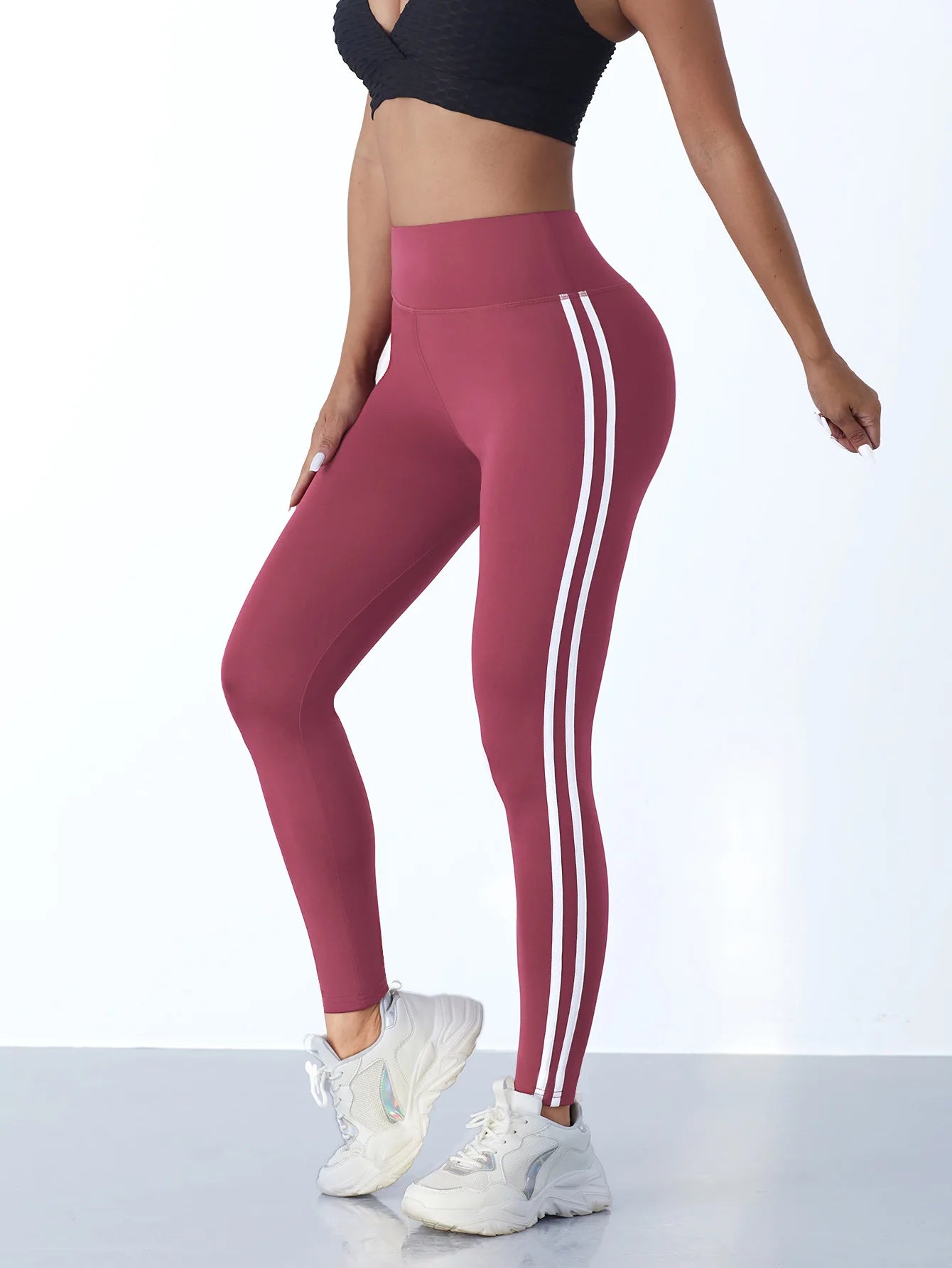 Simple Yoga Leggings With Side Stripes For Women/Tummy Control Slim Sports Casual Tights Gym Leggings