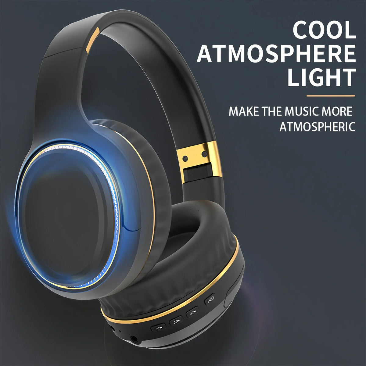 Over-Ear Bluetooth Headphones Wireless Sport Headset with Wired Option/LED Breathing Light, Foldable Choice for Men, Women and Students