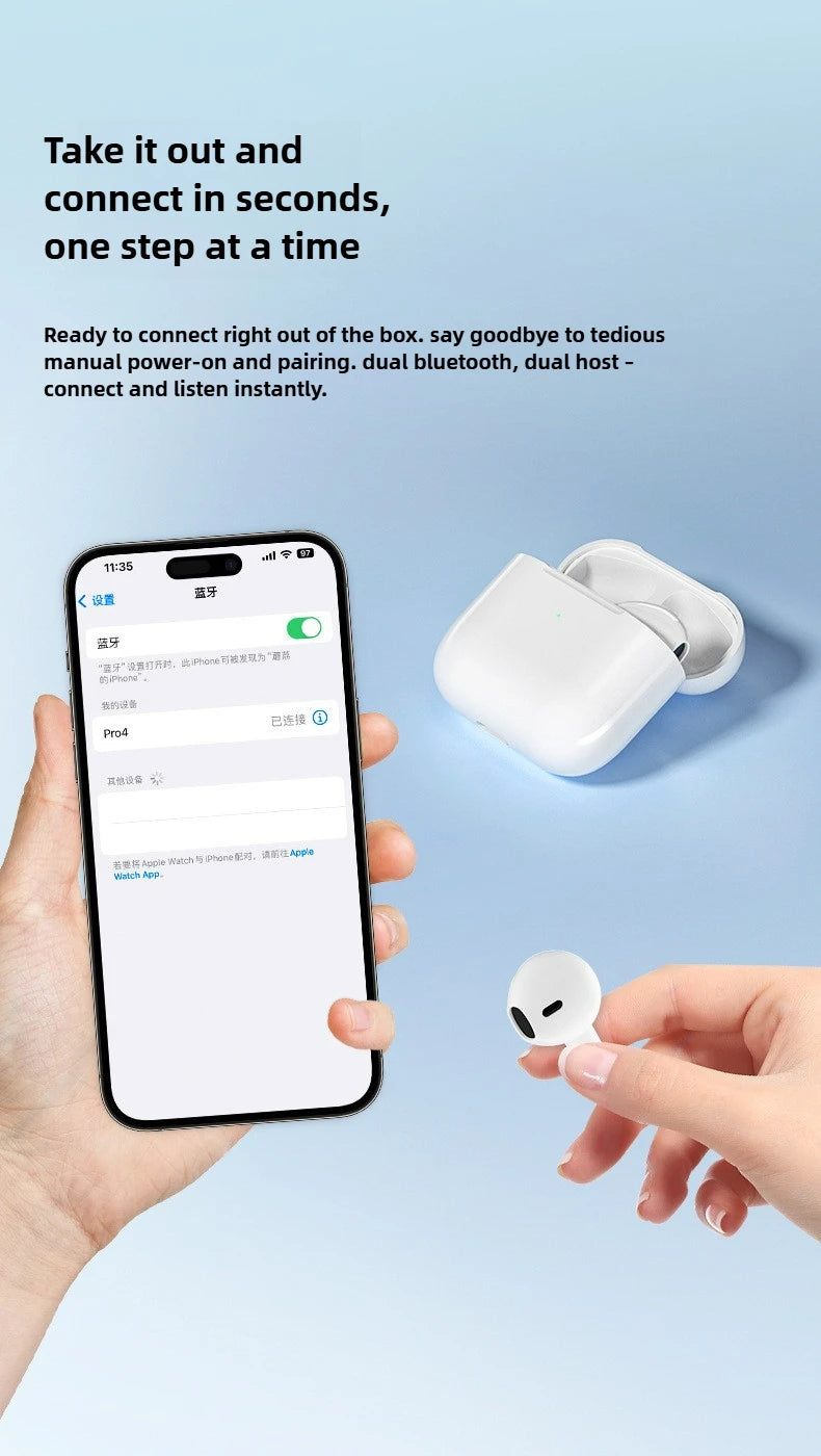 Air Pro4 wireless earphones Bluetooth 5.3 in ear earphones suitable for sports/gaming, and office work compatible with all ear