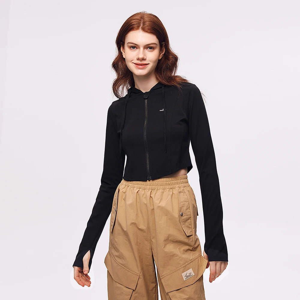 OhSunny Running Jacket for Women Summer UV Coat Fitness Top/Bomber Stretch Slim Clothing Sports Long-sleeved Hoodie Short