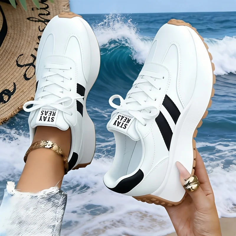 Women Retro Stripe Platform Sneakers Vintage Suede Lace Up/Casual Shoes Thick Sole Non Slip Walking Trainers Fashion