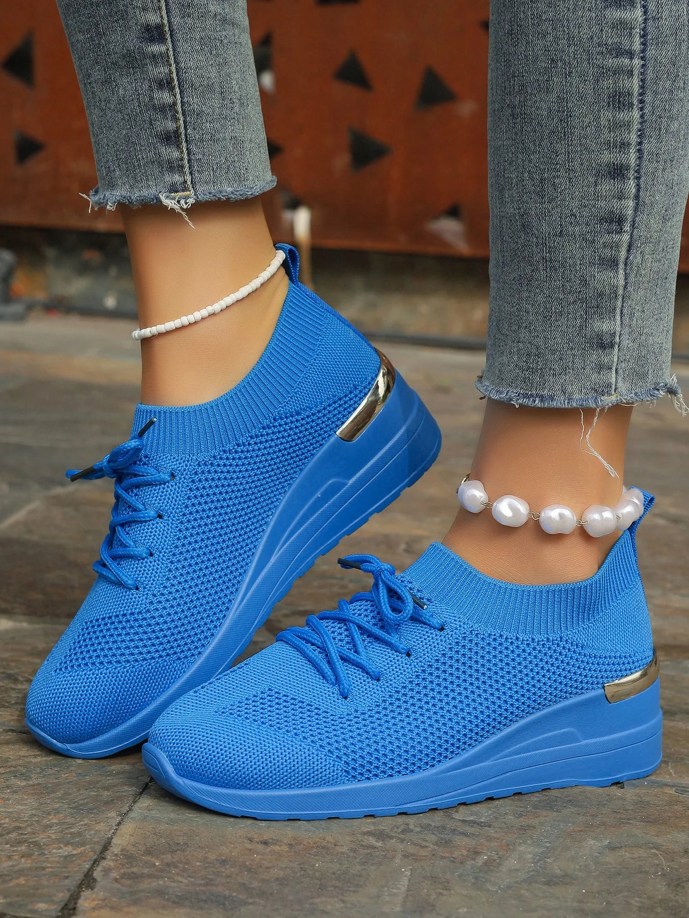 Spring Orange Casual Shoes Breathable Lightweight Wedge Sneakers Women/Woman Slip On Comfortable Outdoors Mesh Sports Shoes
