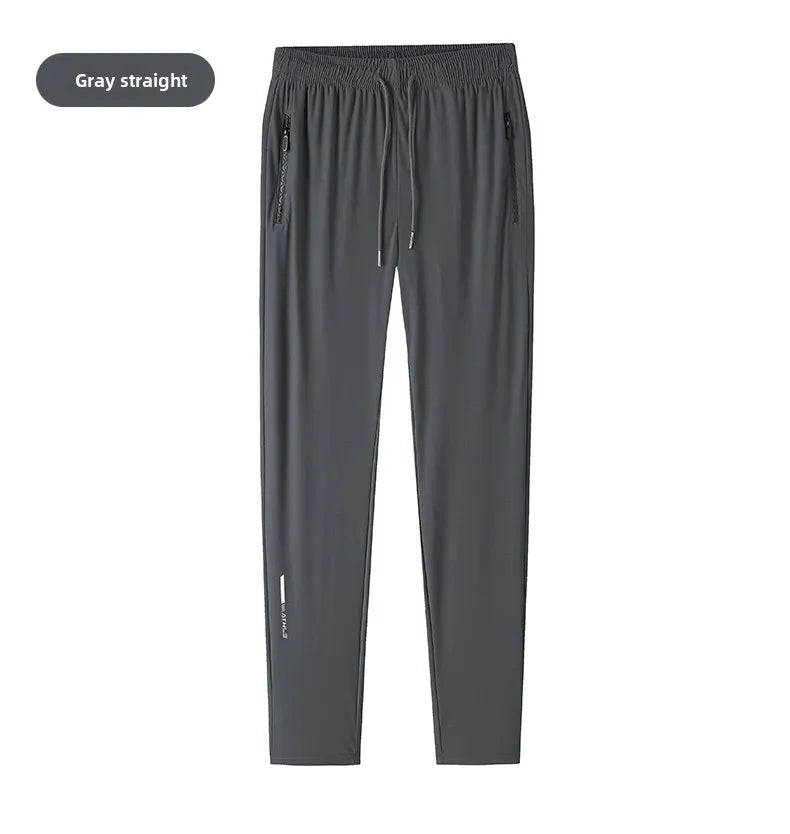 Men's solid color pants summer ice silk elastic quick drying/loose sports pants suitable for casual and business wear M-8XL