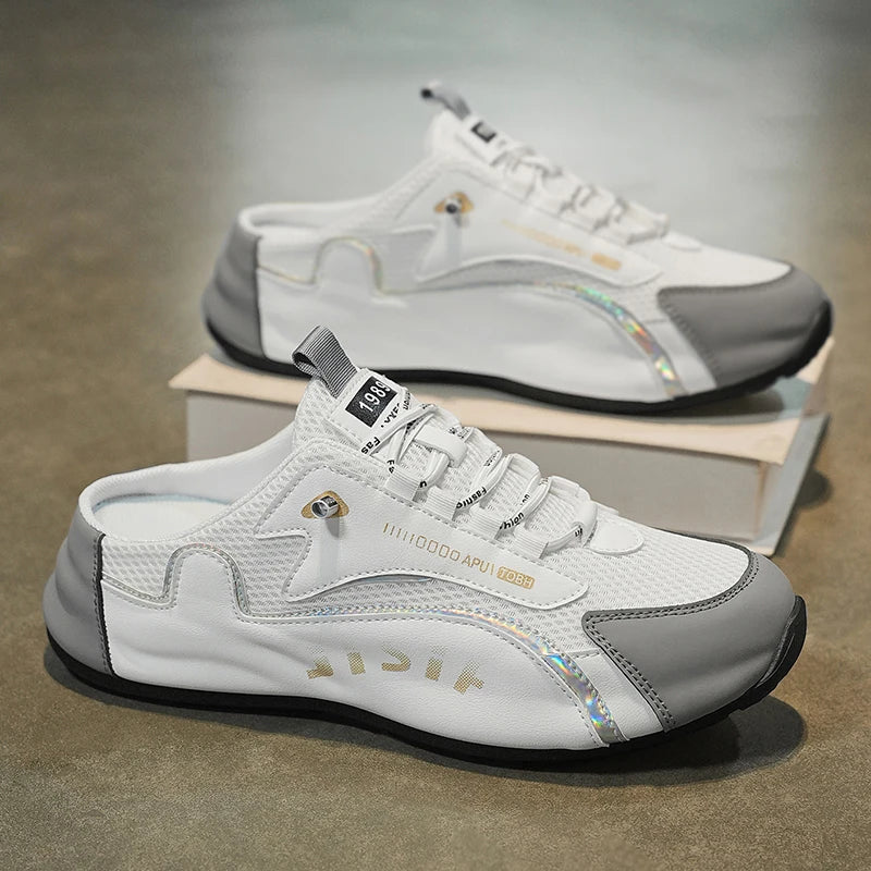 Half-slip-on men's summer outerwear with open design/odor-resistant, breathable, no laces required, lazy one-heel slip-on