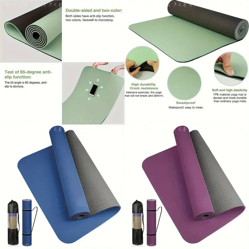 TPE Yoga Mat Non Slip Texture for Pilates Jumping Fitness Men/Women Exercise Pink Green Purple Coffee White Gray Yoga Mat