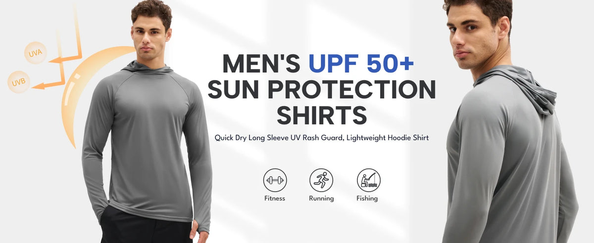 Men's UPF 50+ Sun Protection Hoodie Shirt Long Sleeve Quick Dry/Fishing Shirt Lightweight Outdoor Hiking Workout T-Shirt