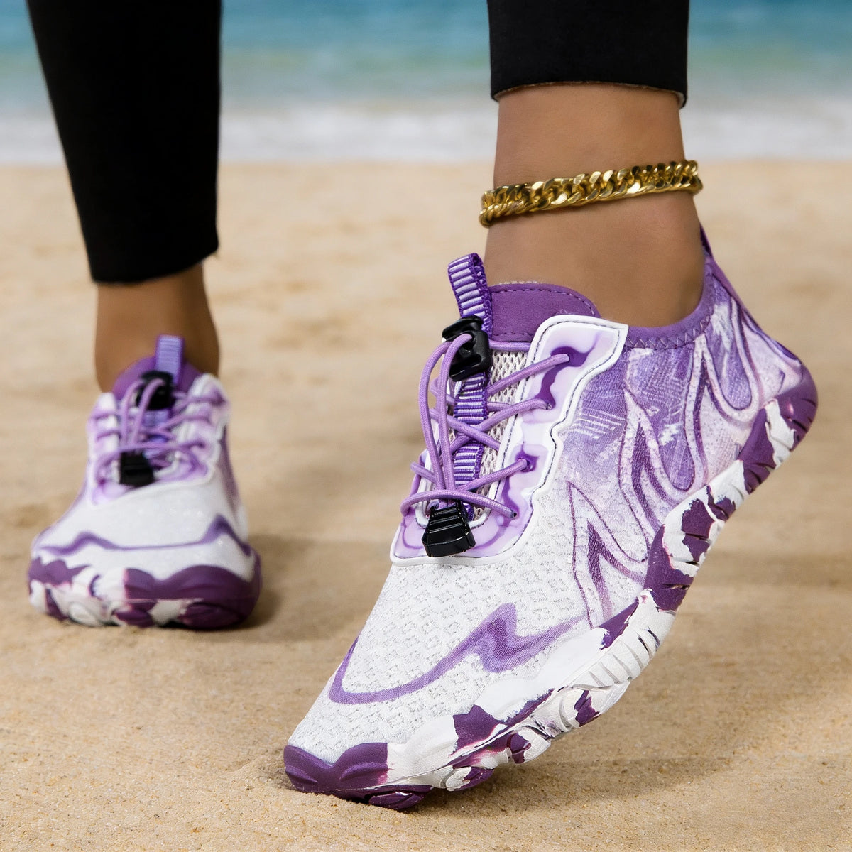 Women Quick Dry Barefoot Water Shoes, Gradient Print Breathable Aqua Sneakers/Non Slip Lightweight Swim Surfing Footwear for Beach