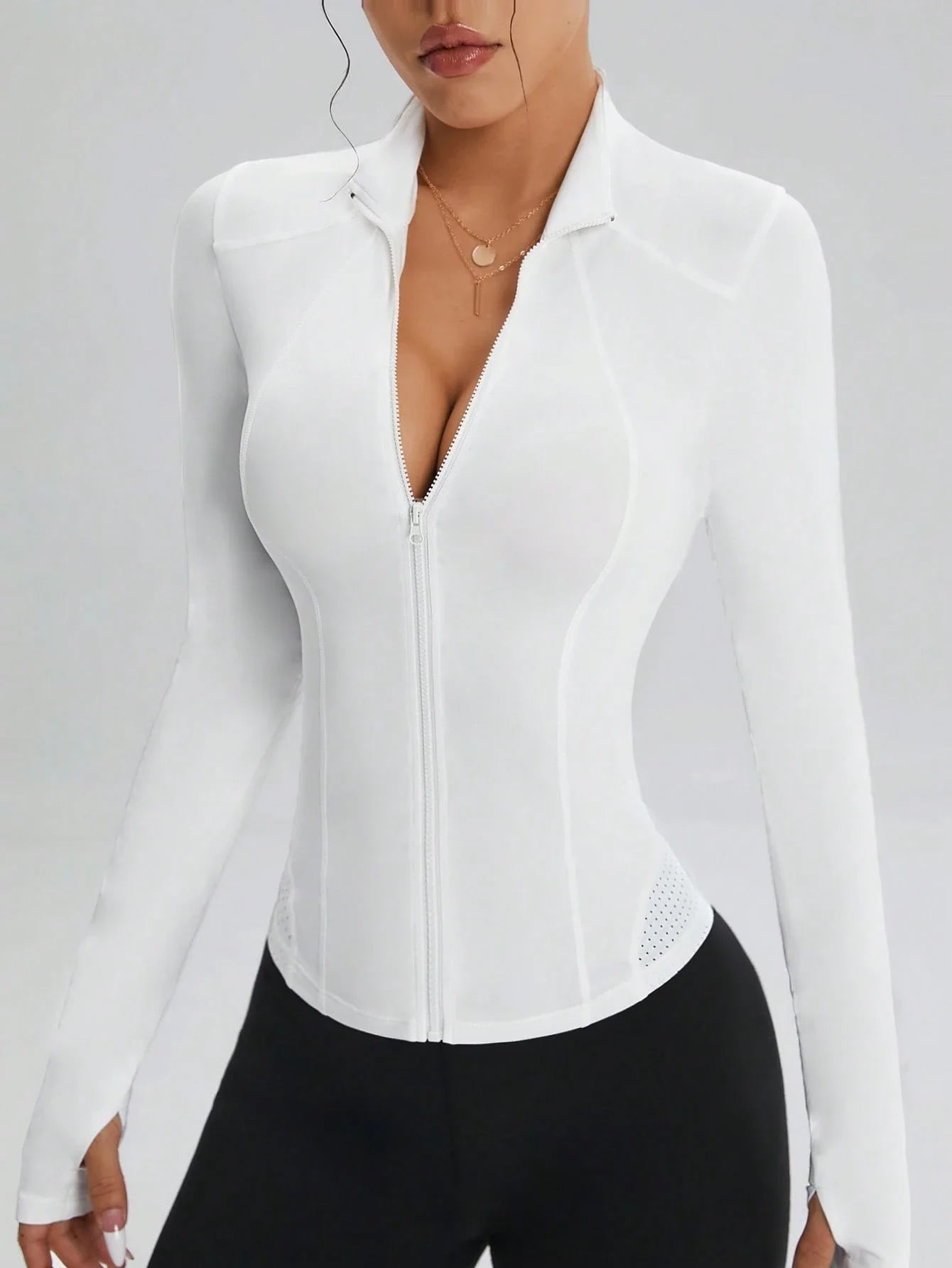 Zip-Up Sporty Jacket Women/Solid Color Casual Slim Fit Outerwear
