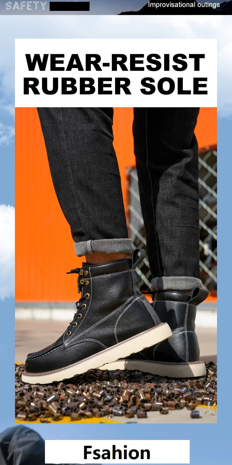 Two layer cowhide men's anti-smash/anti-puncture high top work safety shoes