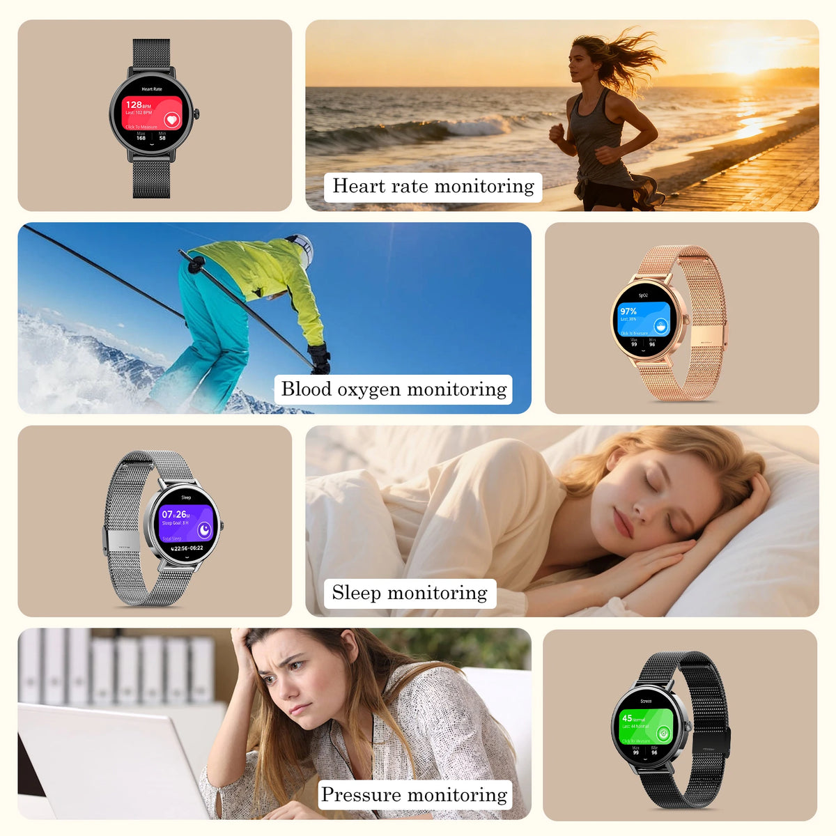 Blackview X30 Women's Smartwatch with Health Monitor Fitness Tracker/1.26” AMOLED Screen Bluetooth Smartwatch for Android IOS