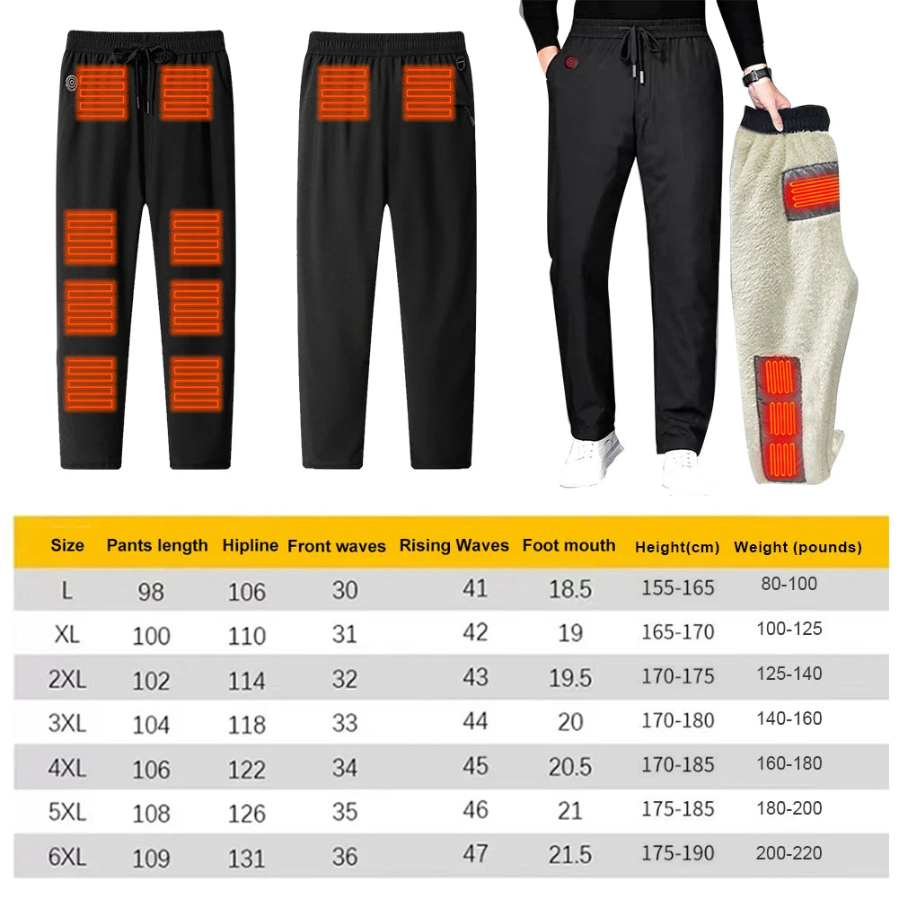 Winter Heated Pants Men Heating Trouser 10 Heating Zone/Electric Thermal Pants Hunting Fishing Hiking Pants L-6XL