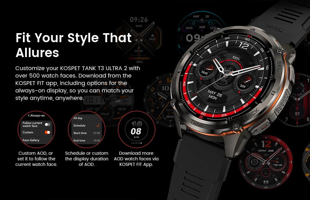 KOSPET TANK T3 Ultra 2 GPS Smart Watch for Men Bluetooth Call/5ATM IP69K Waterproof Men's Watch Stainless Steel Health Monitor