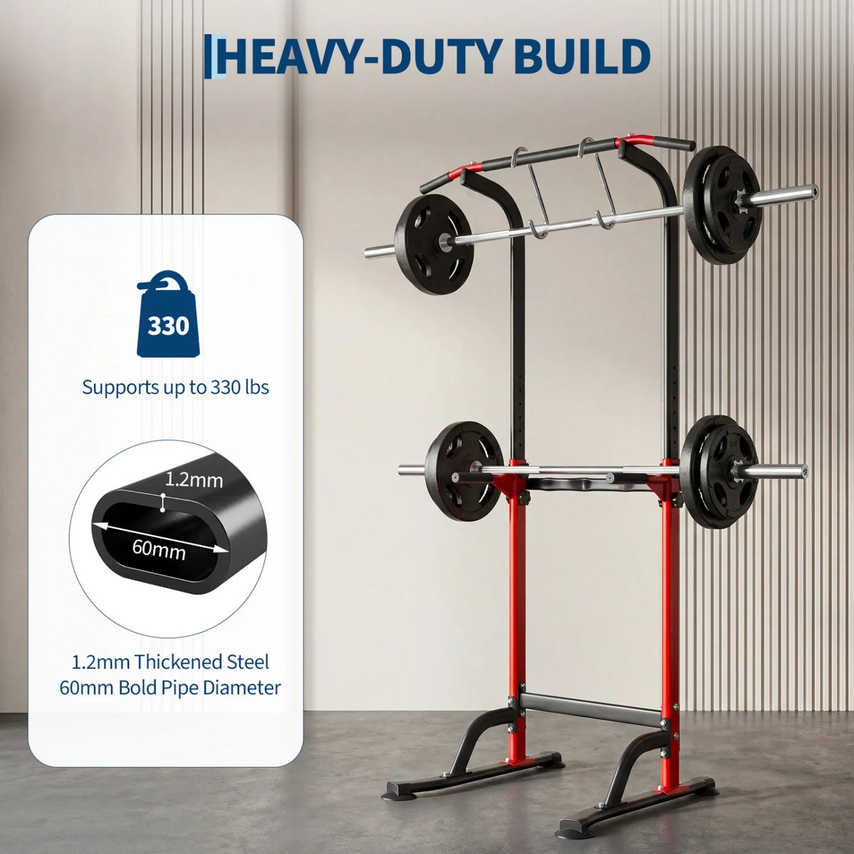 Power Tower Pull Up Dip Station – 10-Level Adjustable Height, 330LBS Capacity, Heavy Duty Steel Frame, Multi-Function Home Gym
