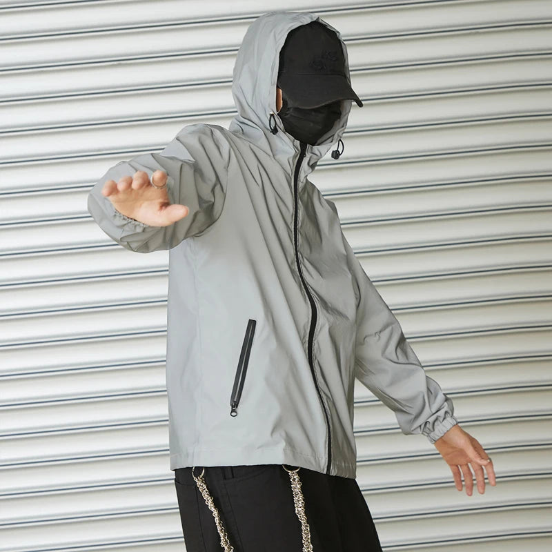 Night Reflective Clothes Spring New Men's Hooded Jacket Outdoor/Run Casual Windproof Coat Couples Hip-hop Streetwear S-5XL