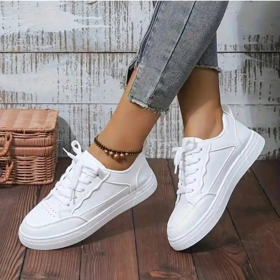 Women's/Men's All White Casual Sneakers Breathable Lace-Up Platform Shoes/Fashion Daily Walking Sneakers for All Seasons