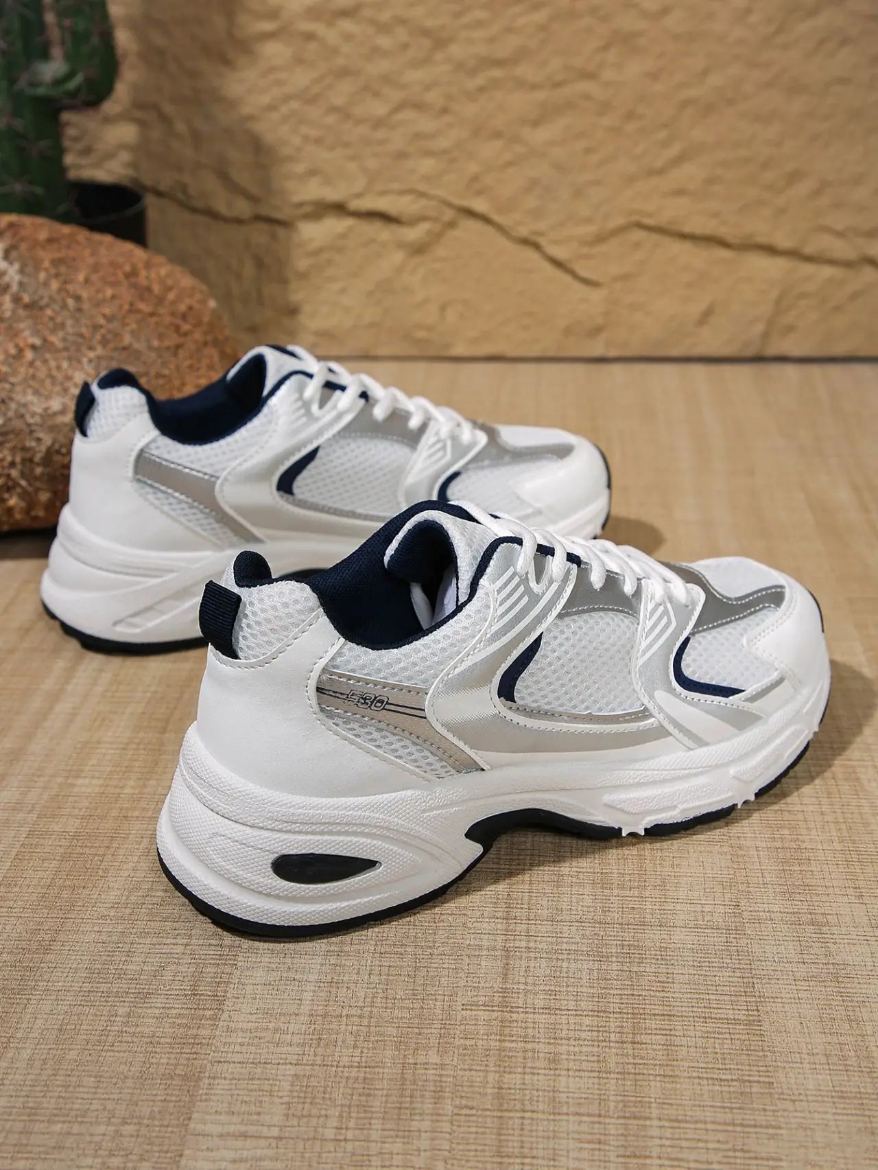 Women's White Retro Shoes Breathable Mesh Platform Sneakers/Chunky Casual Non-slip Walking Shoes Lightweight Lace-up