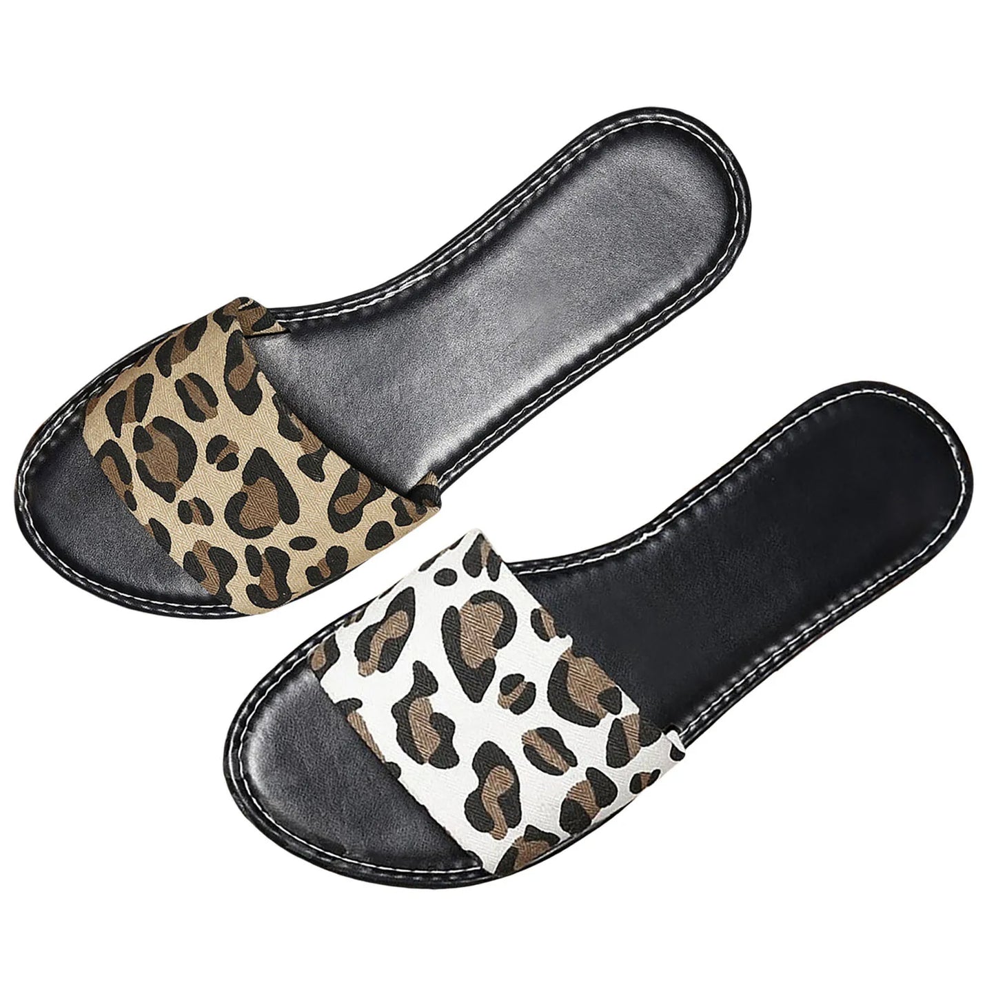 Leopard Printing Slippers Women's 2024 Summer/New Large Size Flat Slides Womens House Shoes