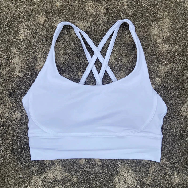 Cross Straps Sports Bra Women Gym Sports Top High Support/Fitness Bralette Yoga Vest Push Up Running Underwear With Chest Pad