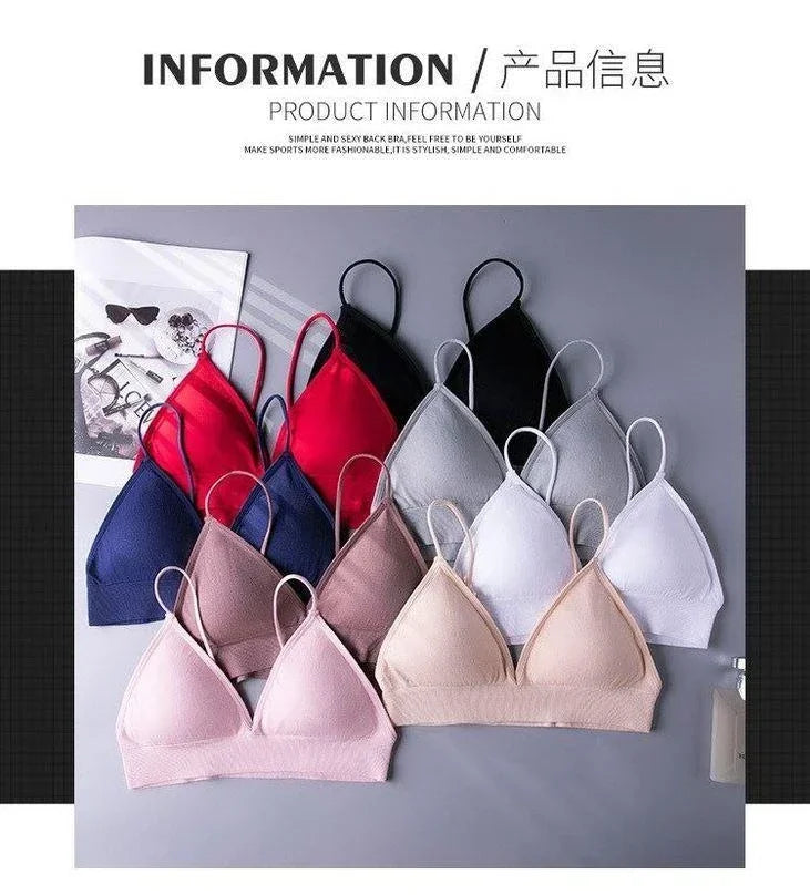 Women V Neck Seamless Triangle Cup Bra Camisole Breathable Gather Up/Chest Wrapped Underwear for Sports Fitness Yoga Casual